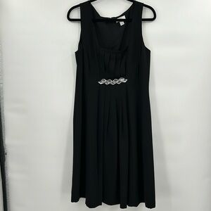 Ann Taylor LOFT Black Sleeveless‎ Dress Women's 14 Rhinestone Gem Pleated